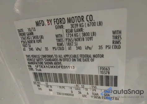 2013 Ford F-150 Xlt z USA, uszkodzony, nr VIN 1FTEX1CMXDFE01113